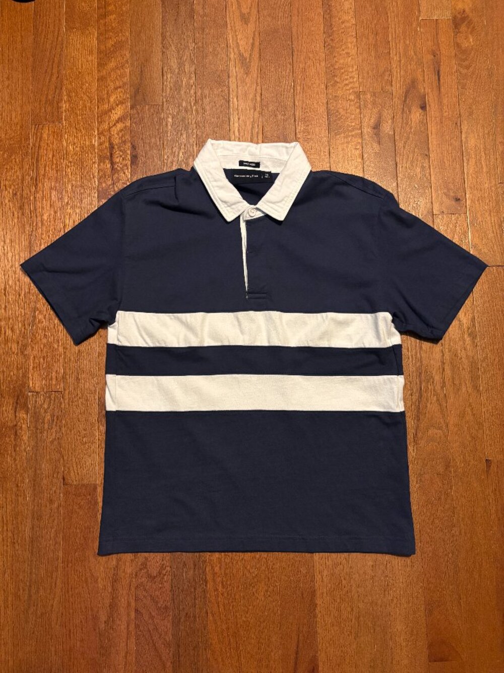 Abercrombie Oversized Navy and White Striped Polo Shirt size XS New w/o Tags!